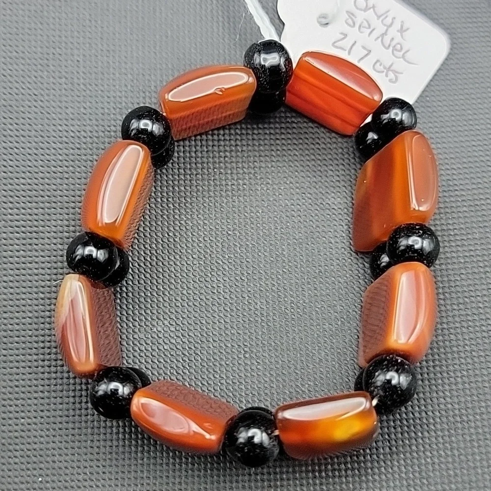 Orange Onyx & Spinel 240.00 Cts Stretchable Natural Gemstone Bracelet Beaded Men